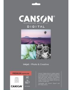 Papier CANSON Premium High Gloss RC A4 20 feuilles 255g, réf. : C33300S005