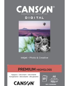 Papier CANSON Premium High Gloss RC 10x15cm 50 feuilles 255g, réf. : C33300S006