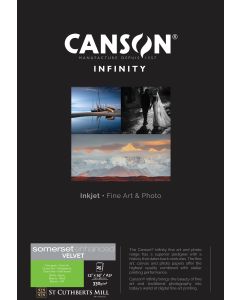Papier CANSON INFINITY Somerset Enhanced Velvet White Radian, 330g, A3+, 25 feuilles