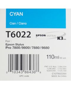 EPSON T6022 (C13T602200) - Cyan 110ml --> voir T6032 (C13T603200) CYAN 220ML