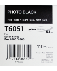 EPSON T6051 (C13T605100) - Noir Photo 110ml --> voir T6061 (C13T606100) NOIR PHOTO 220ML 